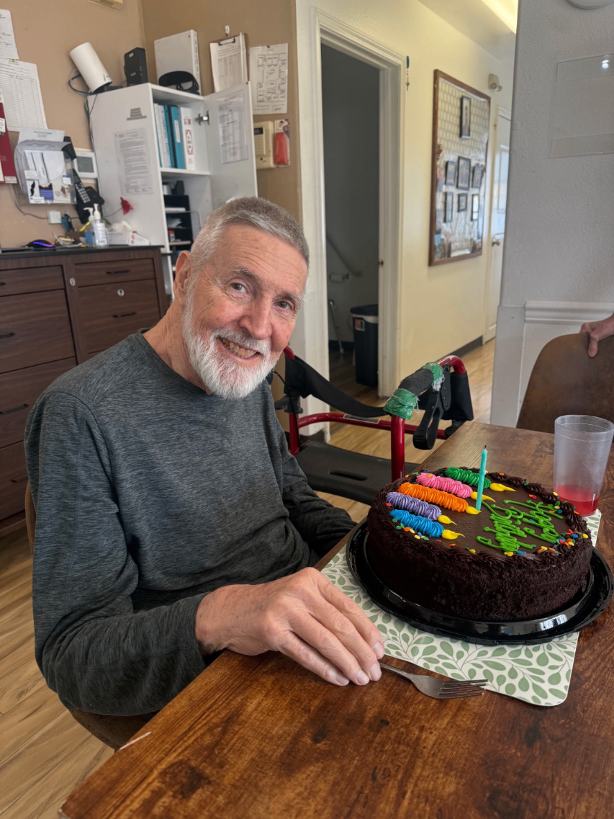 Birthday celebration with a chocolate cake